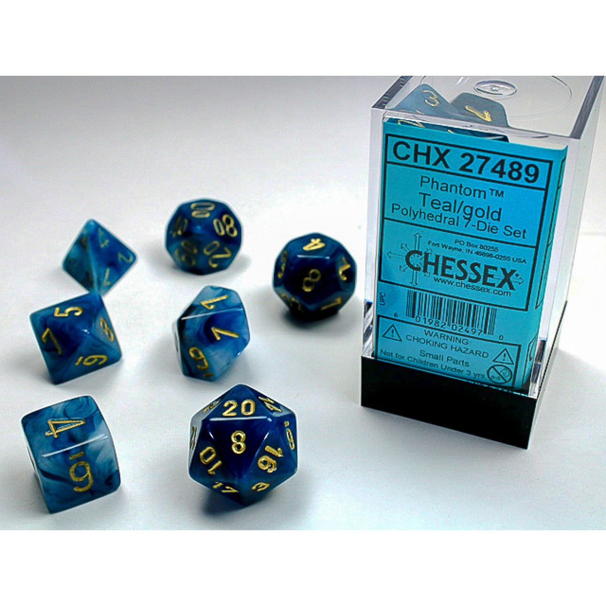 Chessex - Phantom Teal w/gold Classic Polyhedral