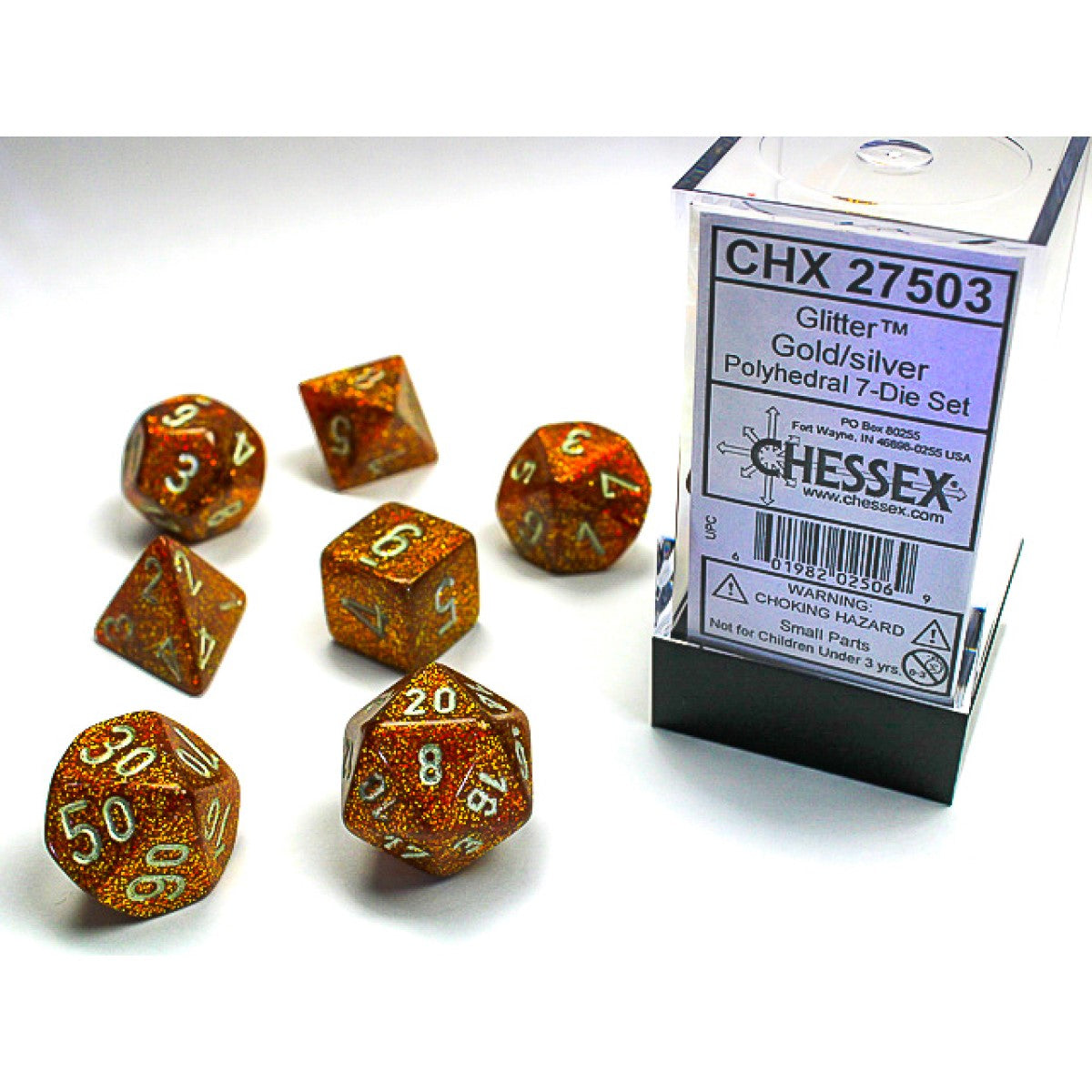 Chessex - Glitter Gold w/silver Classic Polyhedral