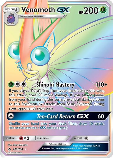 Image for Venomoth GX (Secret) (216/214) (SM - Unbroken Bonds) (SM10) - Pokemon