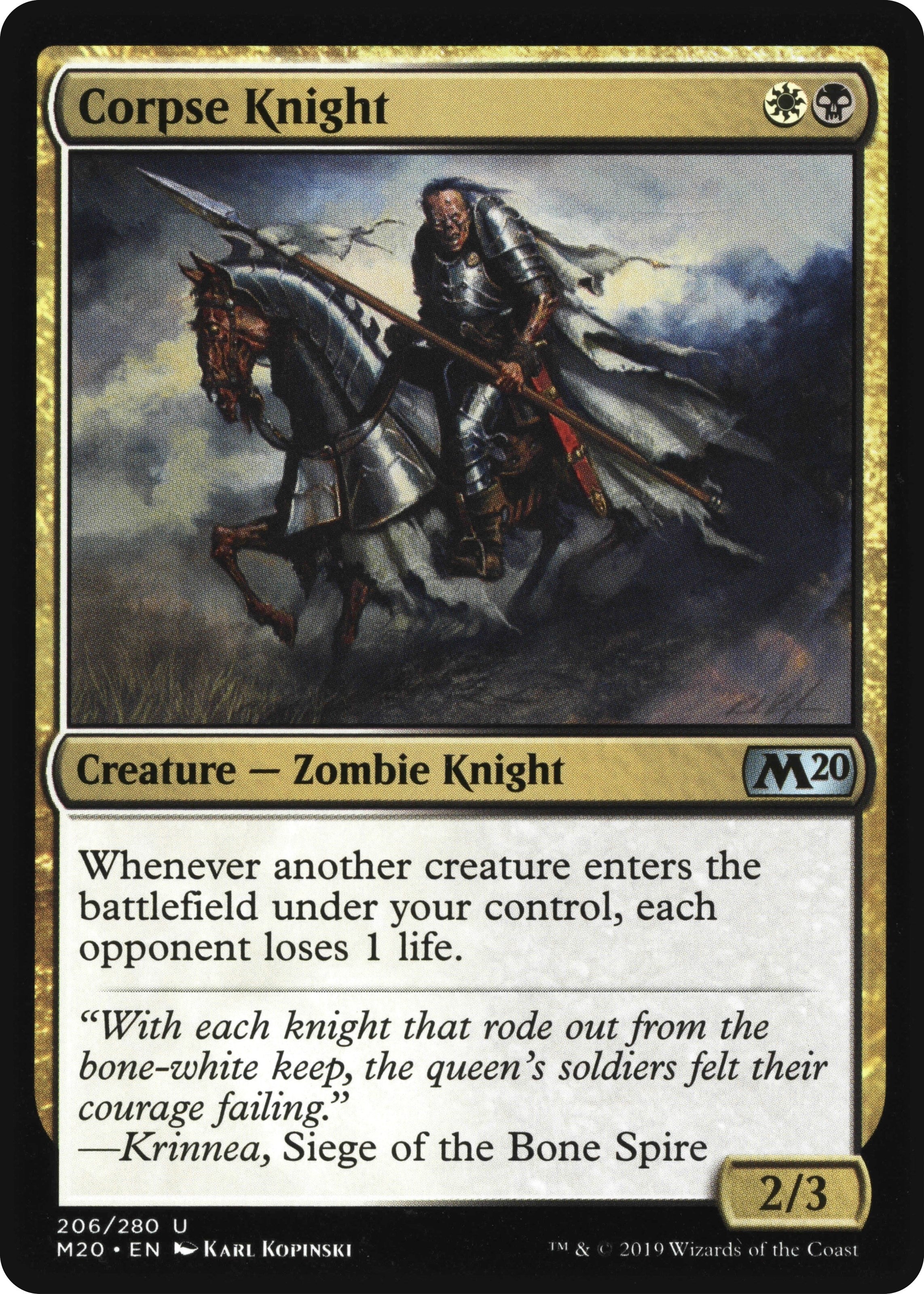 Image for Corpse Knight (2/3 Misprint) (206) (Core Set 2020) (M20) - Magic: The Gathering