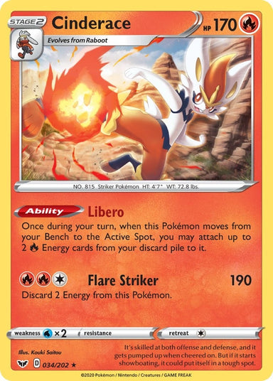 Image for Cinderace (034) (034/202) (SWSH01: Sword & Shield Base Set) - Pokemon