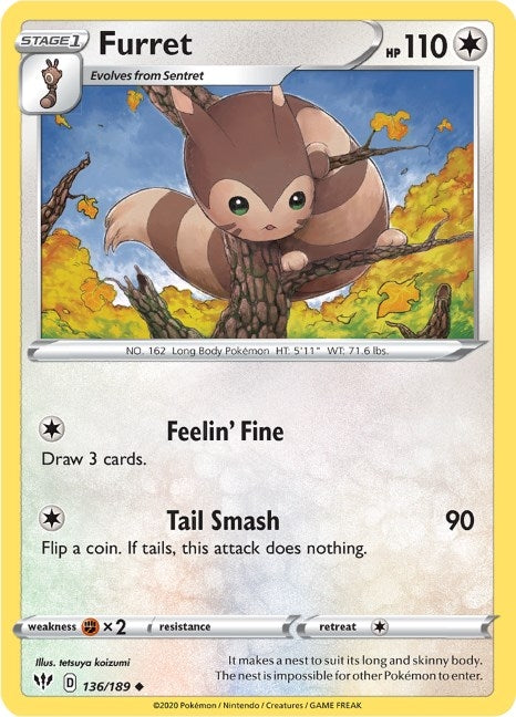 Furret (136/189) (SWSH03: Darkness Ablaze)