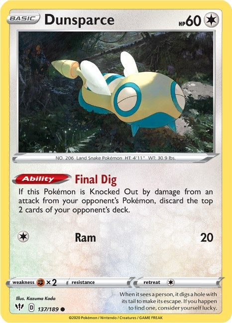 Dunsparce (137/189) (SWSH03: Darkness Ablaze)