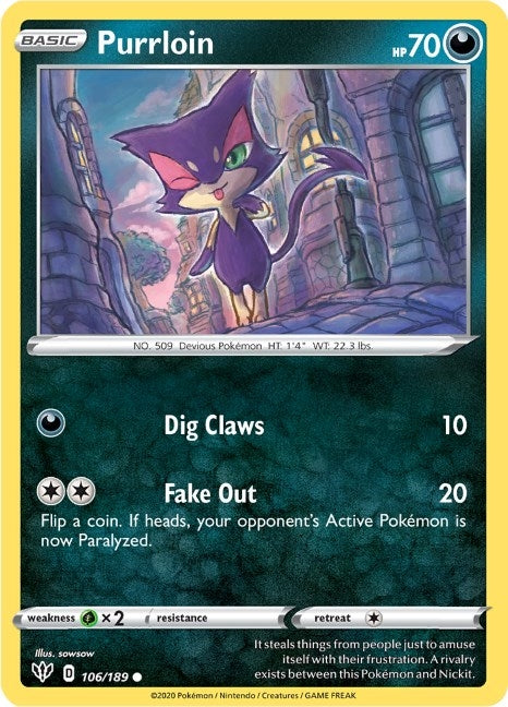 Purrloin (106/189) (SWSH03: Darkness Ablaze)