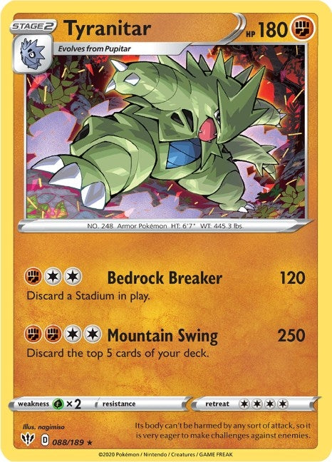 Tyranitar (088/189) (SWSH03: Darkness Ablaze)