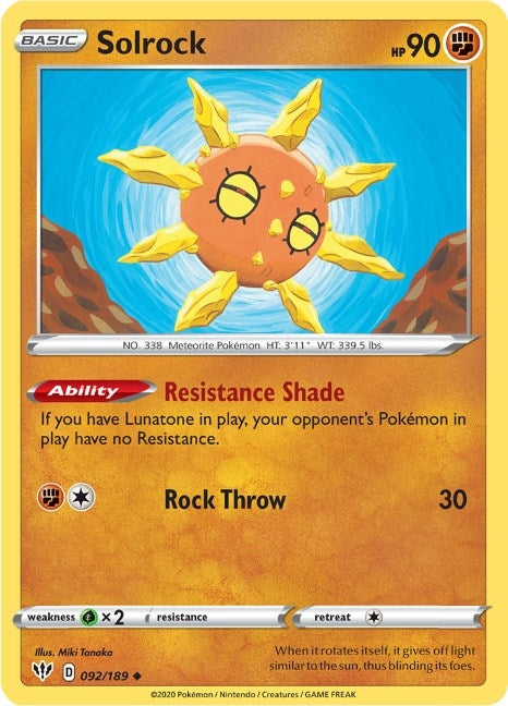 Solrock (092/189) (SWSH03: Darkness Ablaze)