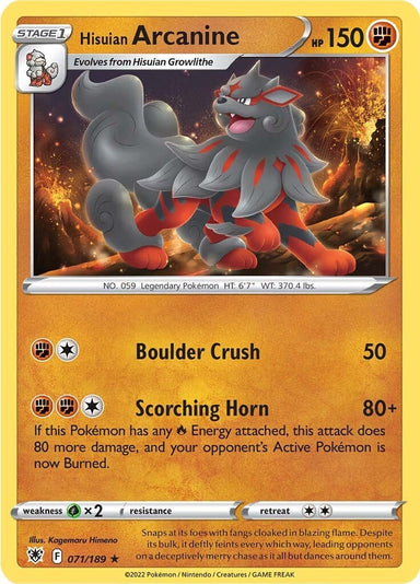 Image for Hisuian Arcanine (071/189) (SWSH10: Astral Radiance) - Pokemon