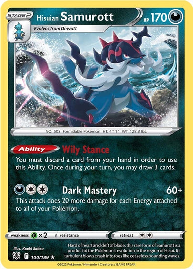 Image for Hisuian Samurott (100/189) (SWSH10: Astral Radiance) - Pokemon