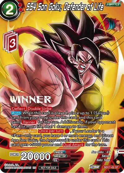 SD17-02  - SS4 Son Goku, Defender of Life (ZENKAI Celebration Winner-Stamped)