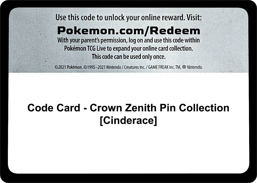Image for Code Card - Crown Zenith Pin Collection [Cinderace] (Crown Zenith) - Pokemon