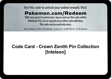 Image for Code Card - Crown Zenith Pin Collection [Inteleon] (Crown Zenith) - Pokemon