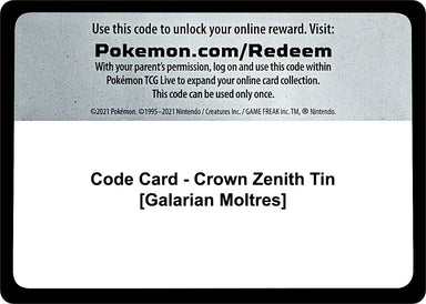 Image for Code Card - Crown Zenith Tin [Galarian Moltres] (Crown Zenith) - Pokemon