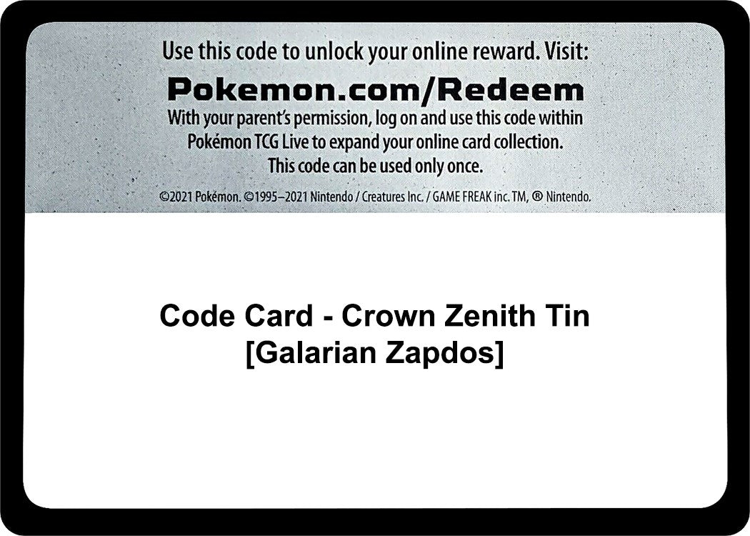 Image for Code Card - Crown Zenith Tin [Galarian Zapdos] (Crown Zenith) - Pokemon