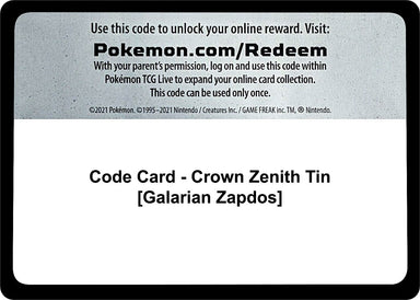 Image for Code Card - Crown Zenith Tin [Galarian Zapdos] (Crown Zenith) - Pokemon