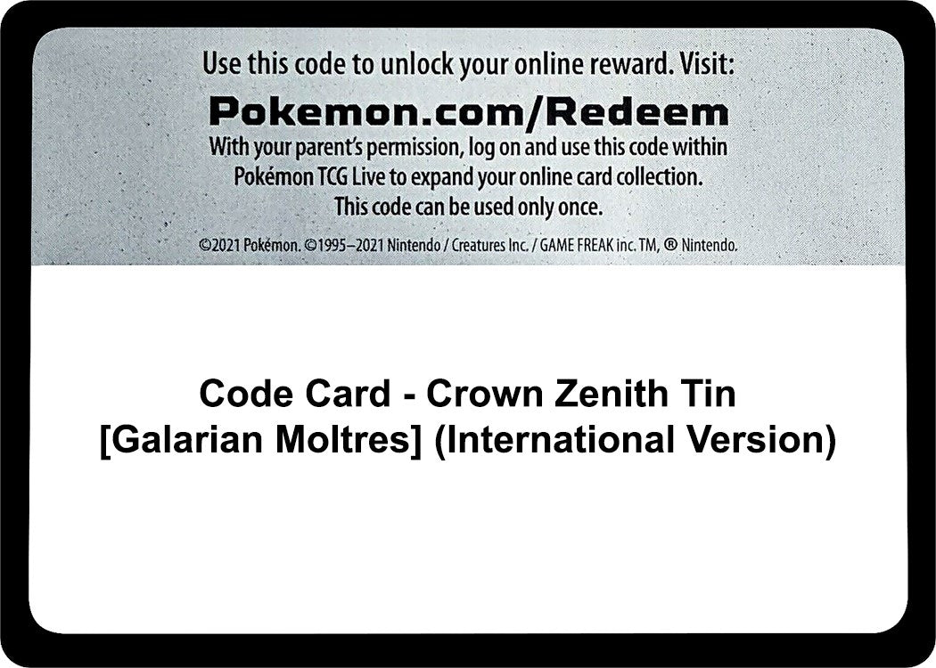 Image for Code Card - Crown Zenith Tin [Galarian Moltres] (International Version) (Crown Zenith) - Pokemon