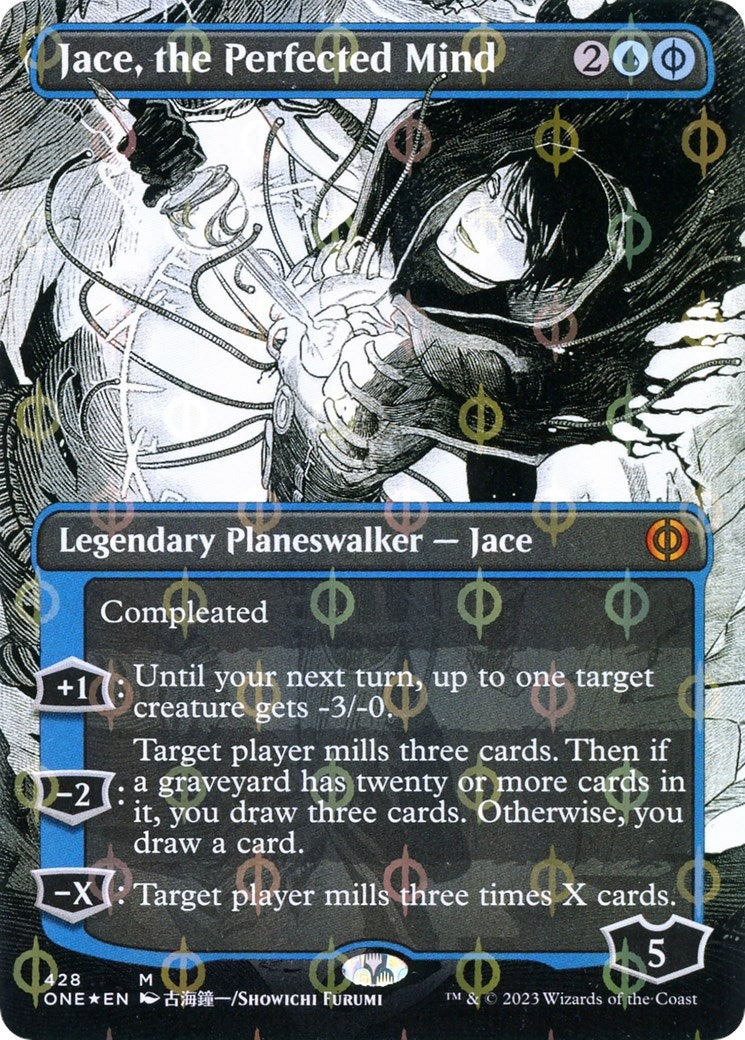 Image for Jace, the Perfected Mind (Borderless) (Step-and-Compleat Foil) (428) (Phyrexia: All Will Be One) - Magic: The Gathering