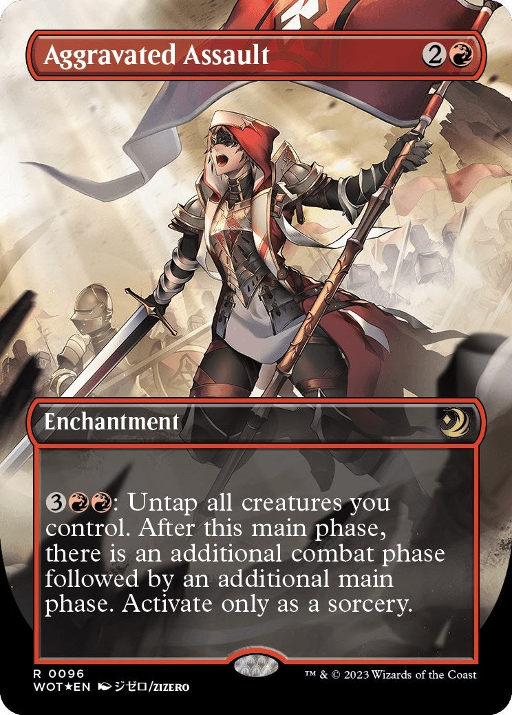 Image for Aggravated Assault (Anime Borderless) (Confetti Foil) (96) (Wilds of Eldraine: Enchanting Tales) (WOT) - Magic: The Gathering