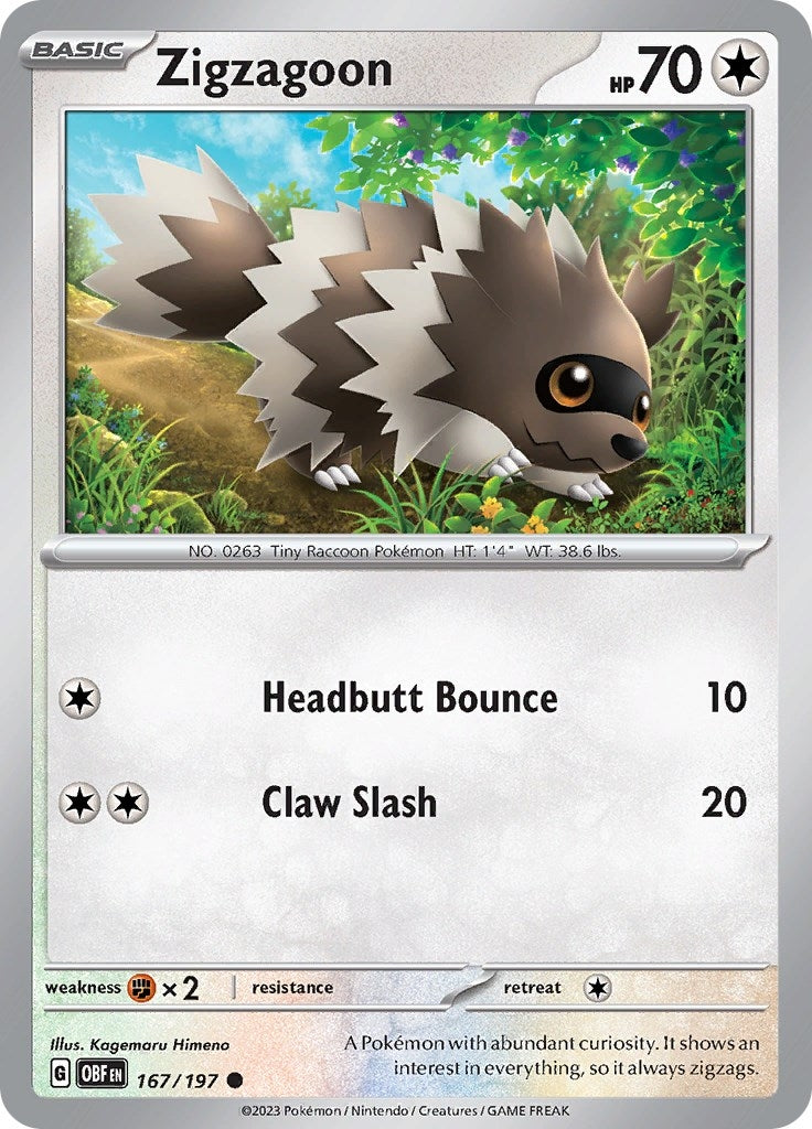 Image for Zigzagoon (167/197) (SV03: Obsidian Flames) (OBF) - Pokemon