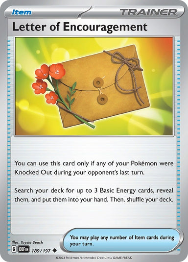 Image for Letter of Encouragement (189/197) (SV03: Obsidian Flames) (OBF) - Pokemon