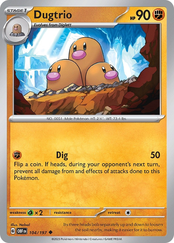 Image for Dugtrio (104/197) (SV03: Obsidian Flames) (OBF) - Pokemon