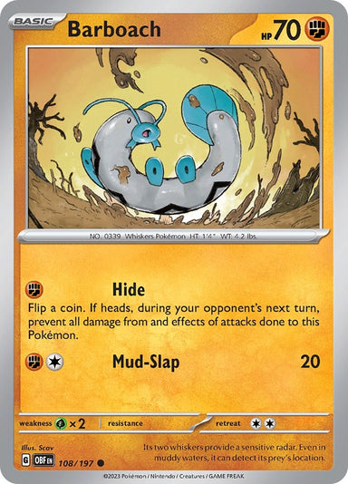 Image for Barboach (108/197) (SV03: Obsidian Flames) (OBF) - Pokemon