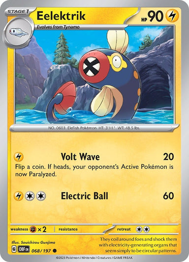 Image for Eelektrik (068/197) (SV03: Obsidian Flames) (OBF) - Pokemon