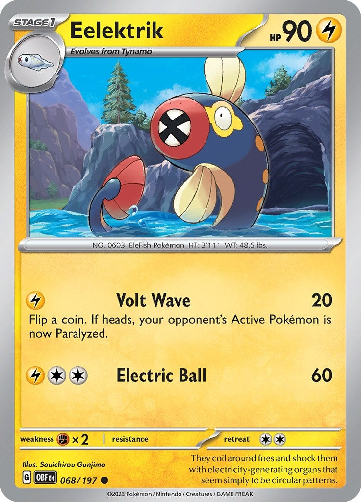 Image for Eelektrik (068/197) (SV03: Obsidian Flames) (OBF) - Pokemon
