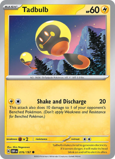 Image for Tadbulb 076/197 (076/197) (SV03: Obsidian Flames) (OBF) - Pokemon
