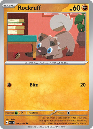 Image for Rockruff (116/197) (SV03: Obsidian Flames) (OBF) - Pokemon