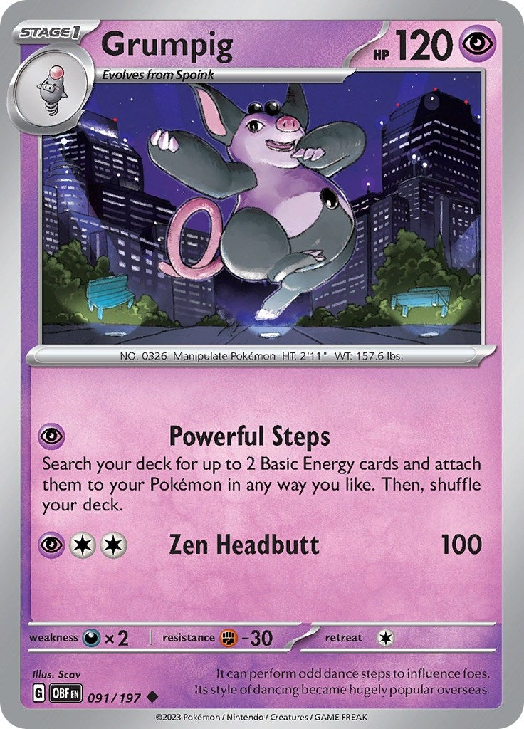 Image for Grumpig (091/197) (SV03: Obsidian Flames) (OBF) - Pokemon
