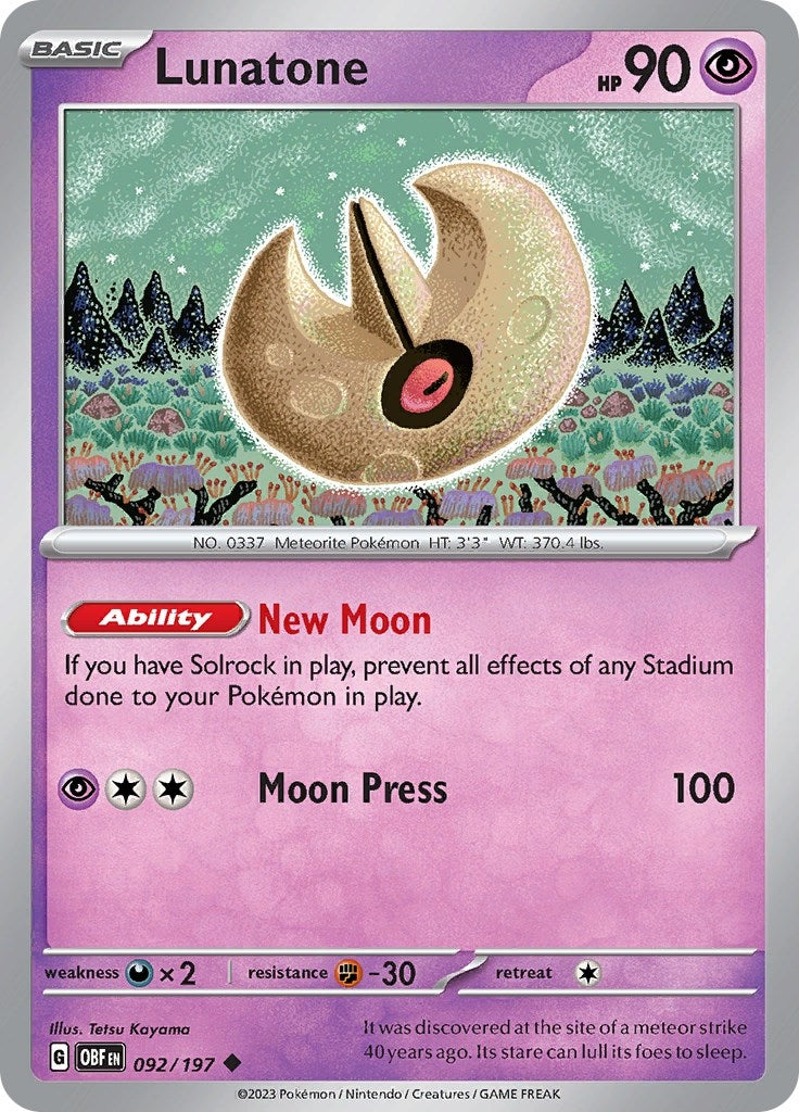 Image for Lunatone (092/197) (SV03: Obsidian Flames) (OBF) - Pokemon