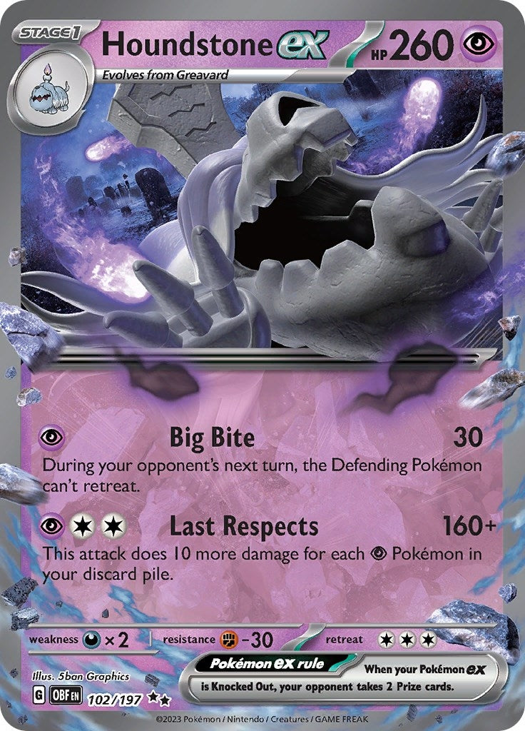Image for Houndstone ex (102/197) (SV03: Obsidian Flames) (OBF) - Pokemon