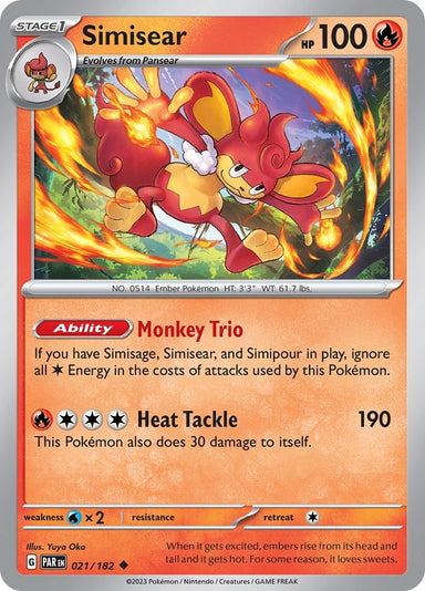 Image for Simisear (021/182) (SV04: Paradox Rift) (PAR) - Pokemon