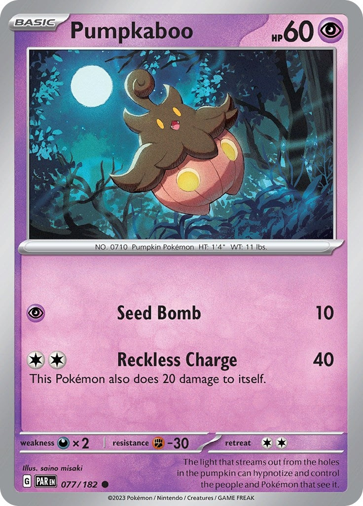 Image for Pumpkaboo (077/182) (SV04: Paradox Rift) (PAR) - Pokemon