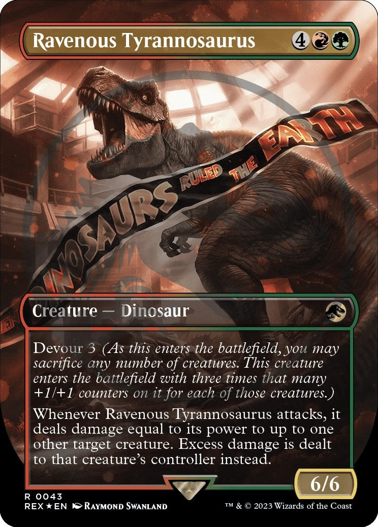 Image for Ravenous Tyrannosaurus (Borderless) (Emblem) (43) (Universes Beyond: Jurassic World Collection) (REX) - Magic: The Gathering