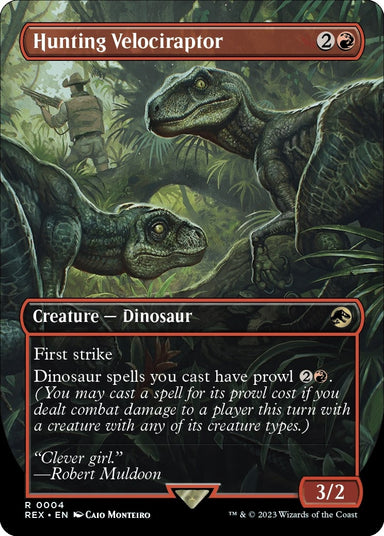 Image for Hunting Velociraptor (Borderless) (4) (Universes Beyond: Jurassic World Collection) (REX) - Magic: The Gathering