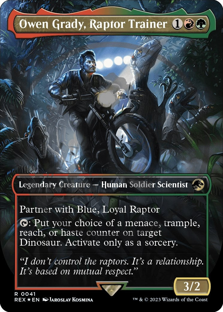 Image for Owen Grady, Raptor Trainer (Borderless) (Emblem) (41) (Universes Beyond: Jurassic World Collection) (REX) - Magic: The Gathering