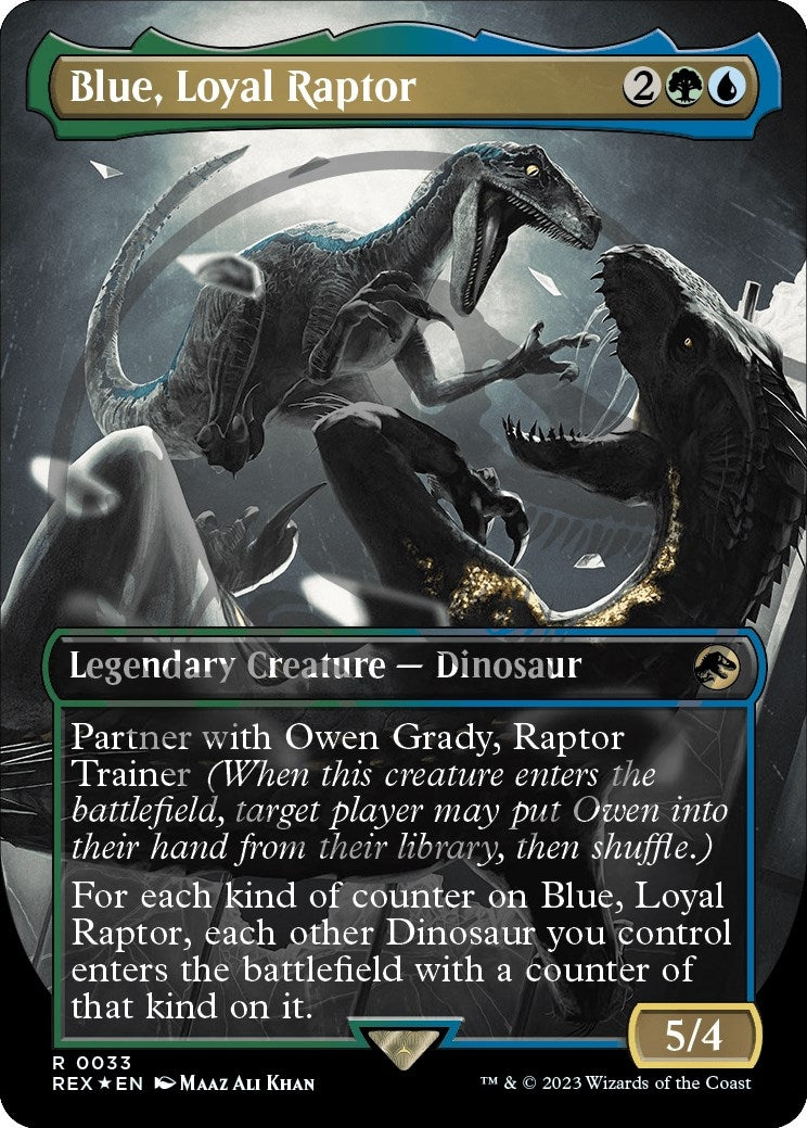 Image for Blue, Loyal Raptor (Borderless) (Emblem) (33) (Universes Beyond: Jurassic World Collection) (REX) - Magic: The Gathering