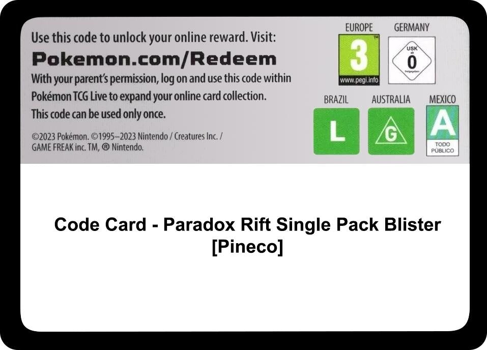 Image for Code Card - Paradox Rift Single Pack Blister [Pineco] (SV04: Paradox Rift) (PAR) - Pokemon