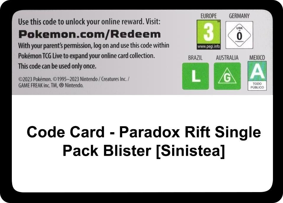 Image for Code Card - Paradox Rift Single Pack Blister [Sinistea] (SV04: Paradox Rift) (PAR) - Pokemon