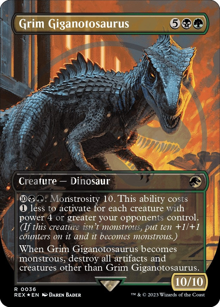 Image for Grim Giganotosaurus (Borderless) (Emblem) (36) (Universes Beyond: Jurassic World Collection) (REX) - Magic: The Gathering