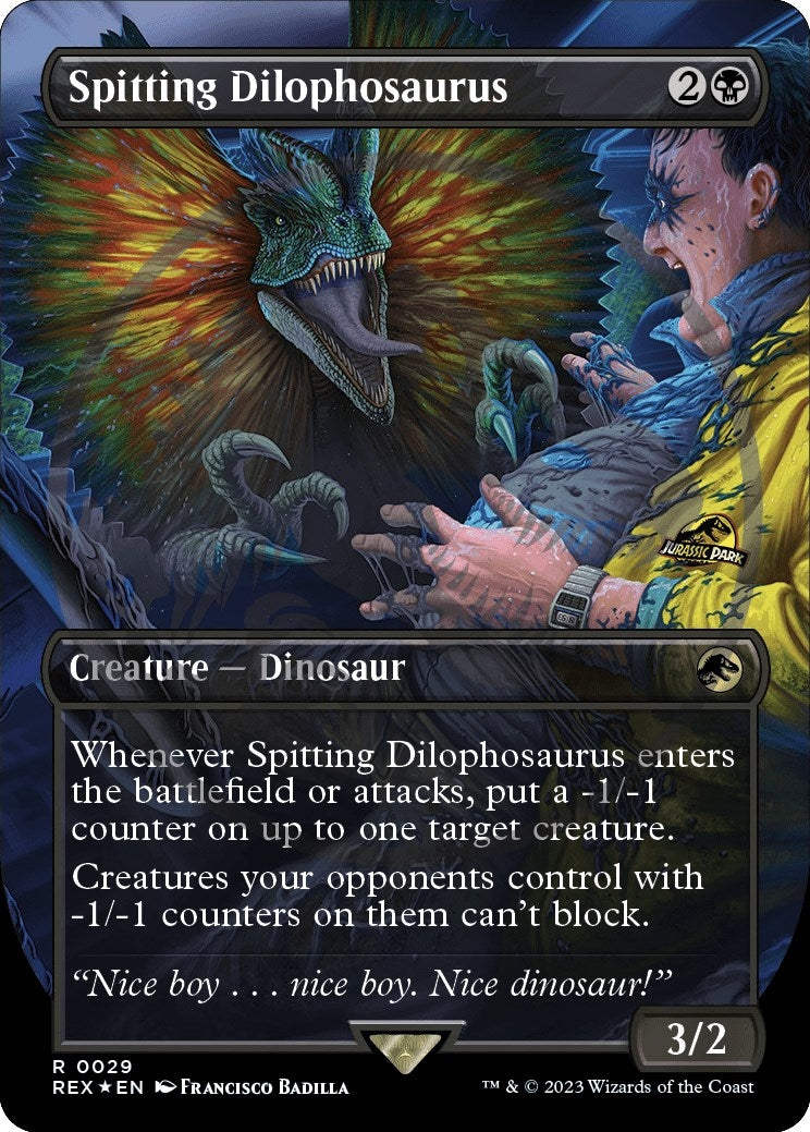 Image for Spitting Dilophosaurus (Borderless) (Emblem) (29) (Universes Beyond: Jurassic World Collection) (REX) - Magic: The Gathering