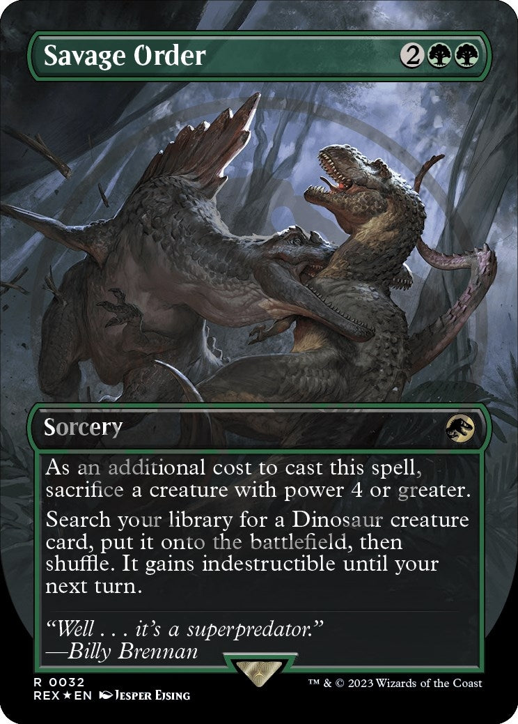 Image for Savage Order (Borderless) (Emblem) (32) (Universes Beyond: Jurassic World Collection) (REX) - Magic: The Gathering