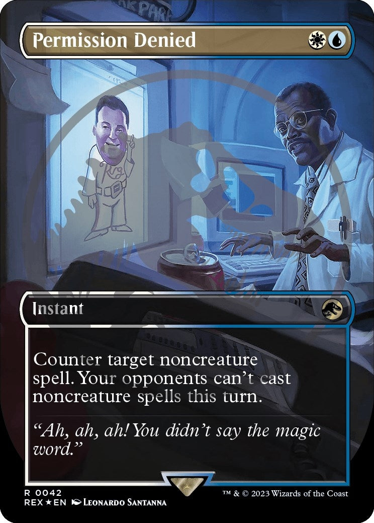 Image for Permission Denied (Borderless) (Emblem) (42) (Universes Beyond: Jurassic World Collection) (REX) - Magic: The Gathering
