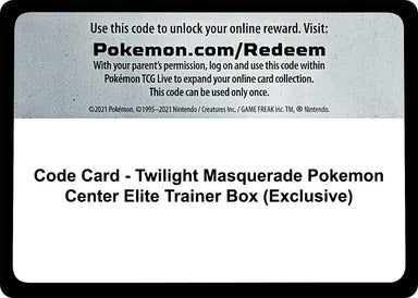 Image for Code Card - Twilight Masquerade Pokemon Center Elite Trainer Box (Exclusive) (SV06: Twilight Masquerade) (TWM) - Pokemon