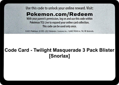 Image for Code Card - Twilight Masquerade 3 Pack Blister [Snorlax] (SV06: Twilight Masquerade) (TWM) - Pokemon