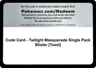 Image for Code Card - Twilight Masquerade Single Pack Blister [Toxel] (SV06: Twilight Masquerade) (TWM) - Pokemon