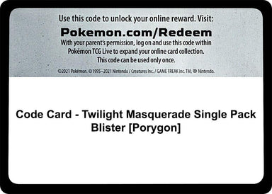 Image for Code Card - Twilight Masquerade Single Pack Blister [Porygon] (SV06: Twilight Masquerade) (TWM) - Pokemon