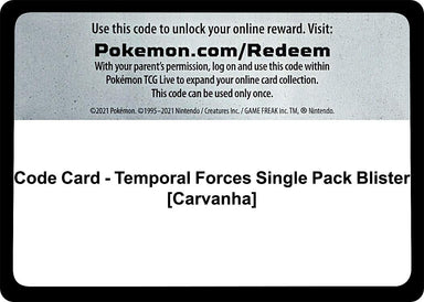 Image for Code Card - Temporal Forces Single Pack Blister [Carvanha] (SV05: Temporal Forces) (TEF) - Pokemon