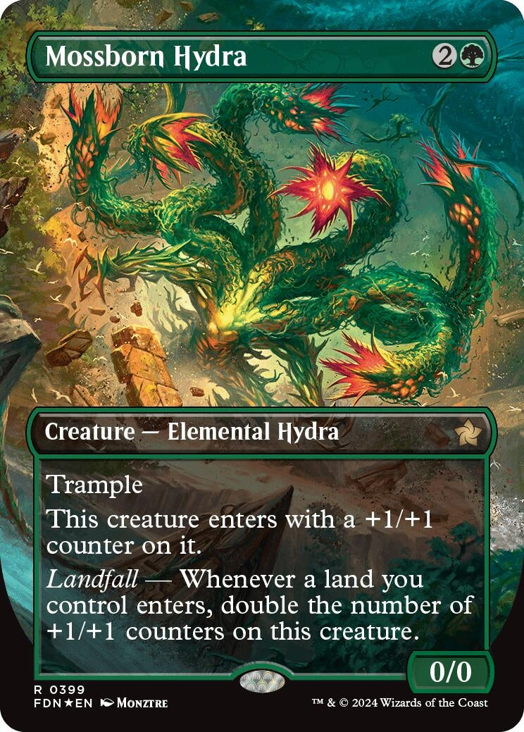Image for Mossborn Hydra (Borderless) (Mana Foil) (399) (Foundations) - Magic: The Gathering